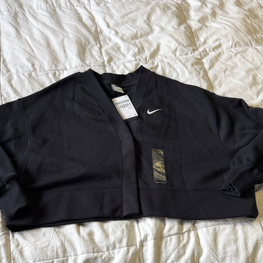 Nike Black Cropped Bomber Jacket with White Swoosh - Picture 2 of 6